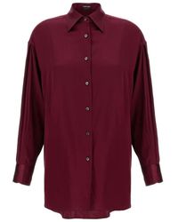Tom Ford - Burgundy Long-Sleeve Shirt With Button-Cuffed Sleeves - Lyst