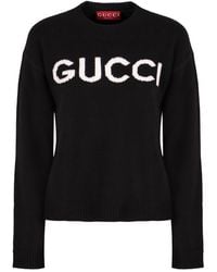 Gucci - Intarsia-Knit Logo Crewneck Sweater - Lyst