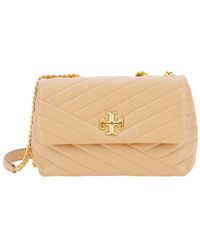 Tory Burch - 'small Convertible Kira' Beige Shoulder Bag With Logo In Chevron-quilted Leather Woman - Lyst