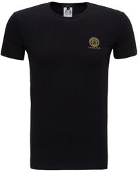 Versace Man's Black Cotton T-shirt With Medusa Logo Print