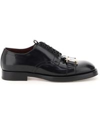 Dolce & Gabbana Brushed Leather Derby Shoes With Branded Plate - Black