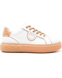 Pinko - Calf Leather Sneakers With Love Birds Motif - Lyst