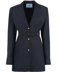 Prada - Wool And Mohair Blazer With Adjustable Belt - Lyst
