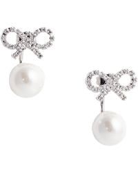 Self-Portrait - Metallic Earings With Bow Charm And Faux-Peal Detail - Lyst