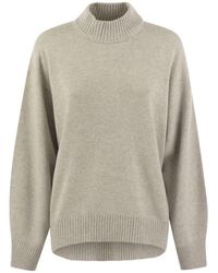 Brunello Cucinelli - Cashmere Chimney Neck Sweater With Shiny Cuff Details - Lyst