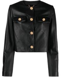Versace - Leather Jacket With Padded Shoulder Straps - Lyst