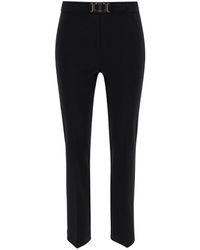 Twin Set - Black Flare Pants With Oval T Buckle In Viscose Blend Woman - Lyst