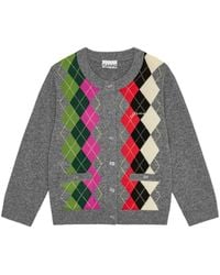 Ganni - Argyle Wool Blend Cardigan - Lyst