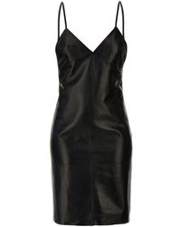 Saint Laurent - Elegant Leather Mini Dress With Deep V-Neck - Lyst