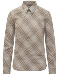 Burberry - Shirt With Pointed Collar And All-Over Check Motif - Lyst