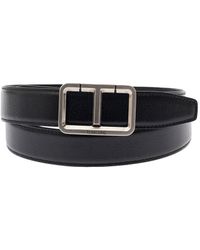 Tom Ford - Black Belt With T Buckle In Smooth Leather Man - Lyst