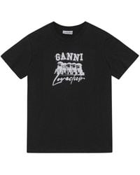 Ganni - Cotton T-shirt With Logo And Dogs Print - Lyst