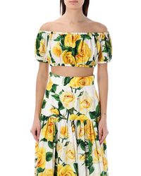 Dolce & Gabbana - Bardot-neck Top With Roses Print - Lyst