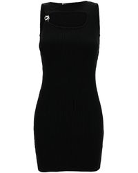 Coperni - Mini Black Dress With Cut-out And Logo Detail In Ribbed Viscose Woman - Lyst