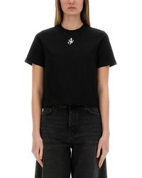 JW Anderson - Jw Anderson Cropped T-Shirt With "Anchor Jwa" Logo - Lyst