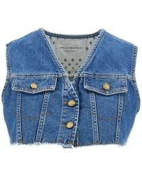 Philosophy Di Lorenzo Serafini - Light Blue Cropped Vest With Buttons In Cotton Blend Denim Woman - Lyst