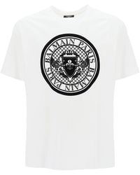 Balmain - T-Shirt With Flocked Coin Print - Lyst