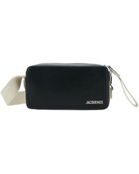 Jacquemus - 'le Cuerda Horizontal' Black Shoulder Bag With Logo In Relief In Smooth Leather Man - Lyst