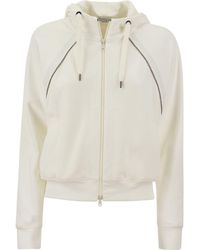 Brunello Cucinelli - Smooth Cotton Fleece Hooded Topwear With Shiny Piping - Lyst