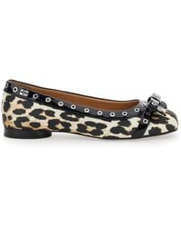 Ganni - Eyelets Bow Ballerina - Lyst
