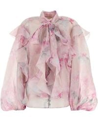 Zimmermann - Crush Floral-Print Ruffled Linen-Blend Blouse - Lyst
