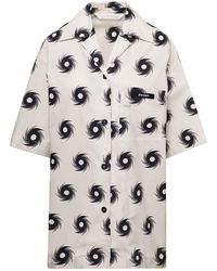 Palm Angels - White Bowling Shirt With All-over Shuriken Print In Cotton Woman - Lyst