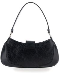 OSOI - 'small Brocle' Black Shoulder Bag In Hammered Leather Woman - Lyst