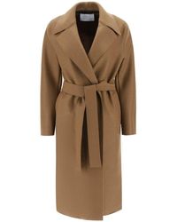 Harris Wharf London - Long Robe Coat In Pressed Wool And Polaire - Lyst
