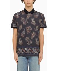 Etro - Black Short Sleeved Polo With Paisley Print - Lyst
