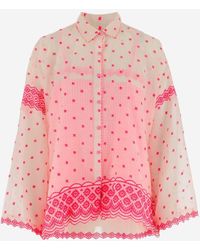 Péro Embroidered Silk And Cotton Shirt - Pink