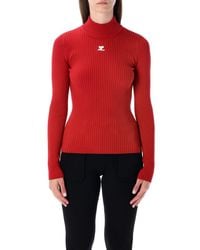 Courreges - Rib Knit Mock Neck Sweater - Lyst