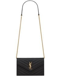 Saint Laurent - Grain De Poudre Leather Cassandre Envelope Chain Wallet Bags - Lyst