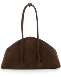 FEDERICO CINA - 'tortellino' Brown Shoulder Bag With Double Top Handles In Suede Woman - Lyst
