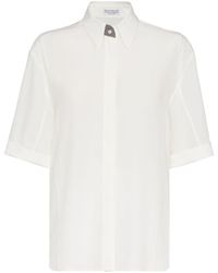 Brunello Cucinelli - Short-Sleeve Silk Shirt - Lyst