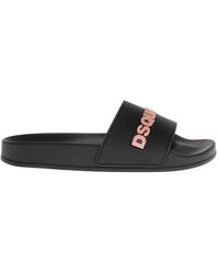 DSquared² - Black Rubber Slide Sandals With Logo - Lyst