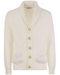 Brunello Cucinelli - Pure Cotton Ribbed Cardigan With Metal Button Fastening - Lyst