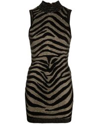 Balmain - Sleeveless Zebra Print Knit Short Dress - Lyst