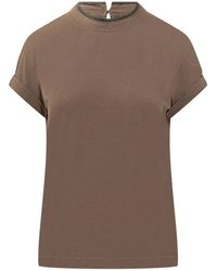 Brunello Cucinelli - Stretch Cotton Jersey T-Shirt With Precious Faux Layering - Lyst