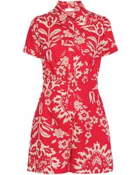 Liu Jo - Short Cotton Jumpsuit With Floral Print - Lyst
