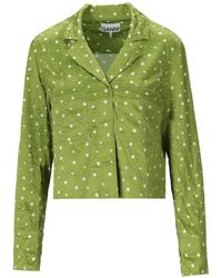 Ganni - Green Polka Dot Crop Shirt - Lyst