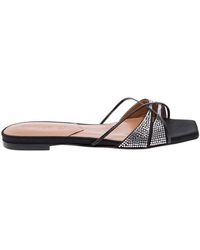 D'Accori - 'lust' Black Flat Sandals With Criss-cross Straps With Rhinestone In Satin Woman - Lyst