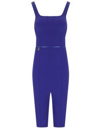 Elisabetta Franchi - Indigo Blue Sheath Dress With Belt - Lyst