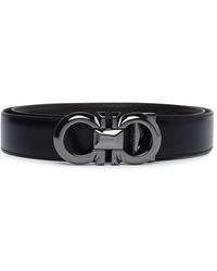 Ferragamo - 'gancini' Black Calf Leather Belt - Lyst