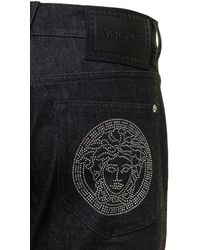 Versace - Black Straight Jeans With Studded Medusa In Stretch Cotton Denim Man - Lyst