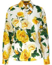 Dolce & Gabbana - Long-Sleeved Cotton Shirt With Rose - Lyst