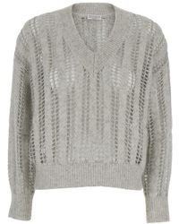 Brunello Cucinelli - Embellished V Neck Pull Mohair Wool - Lyst