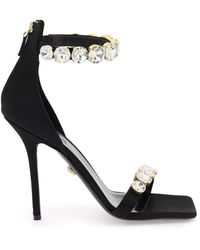 Versace - Satin Sandals With Crystals - Lyst