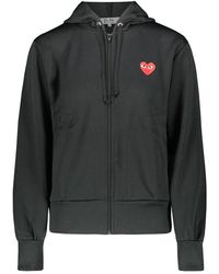 COMME DES GARÇONS PLAY - Black Zipped Hoodie With Red Heart Clothing - Lyst