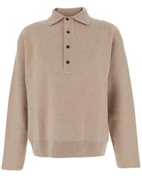Jacquemus - Beige Sweater With Polo Collar And Ribbed Details In Wool Man - Lyst
