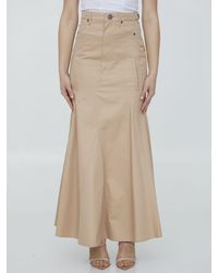 Burberry - Cotton Gabardine Long Skirt - Lyst